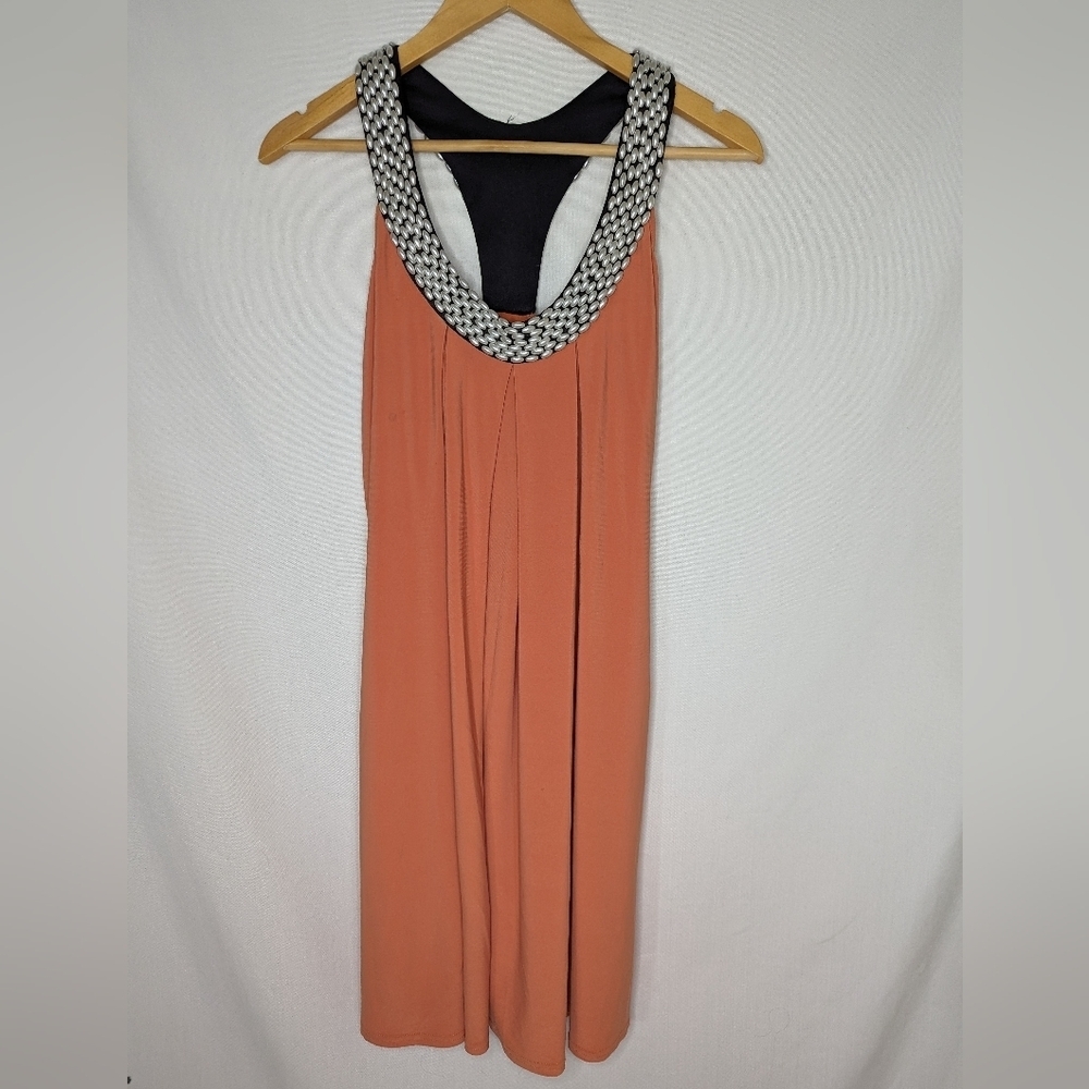 Joseph Ribkoff‎ Womens 8 Mini Dress Peach Scoop Neck Shift Beaded Lined Vintage